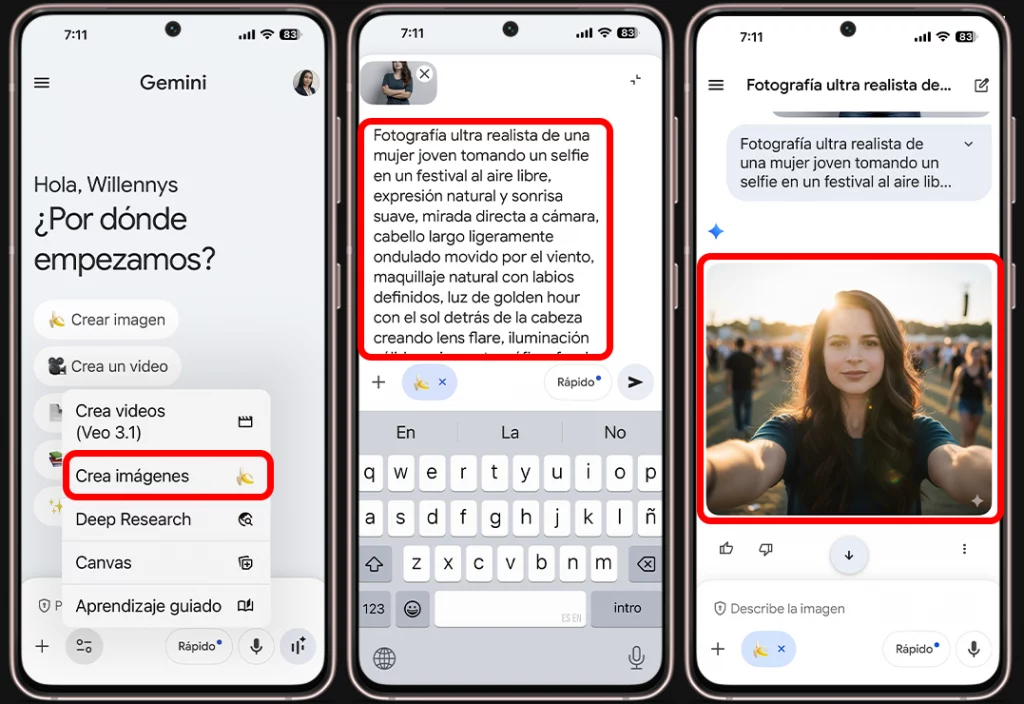 Pasos para crear fotos realistas de mujer con Gemini