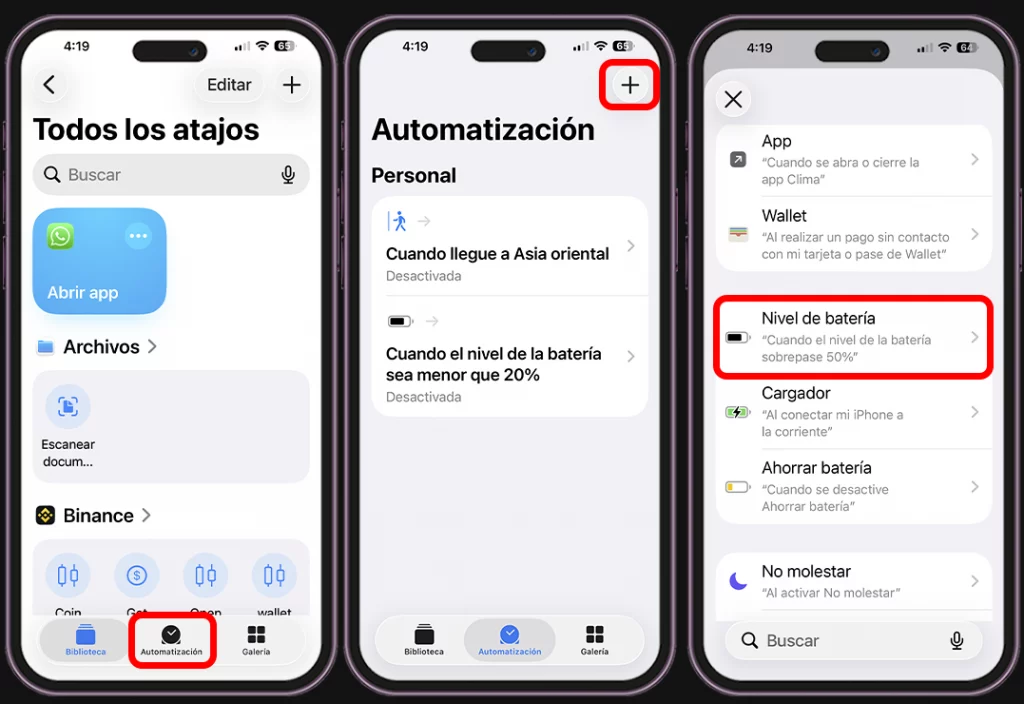 Elige el nivel de batería