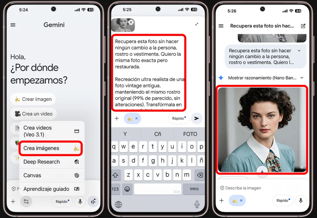 Pasos para restaurar fotos antiguas con Gemini