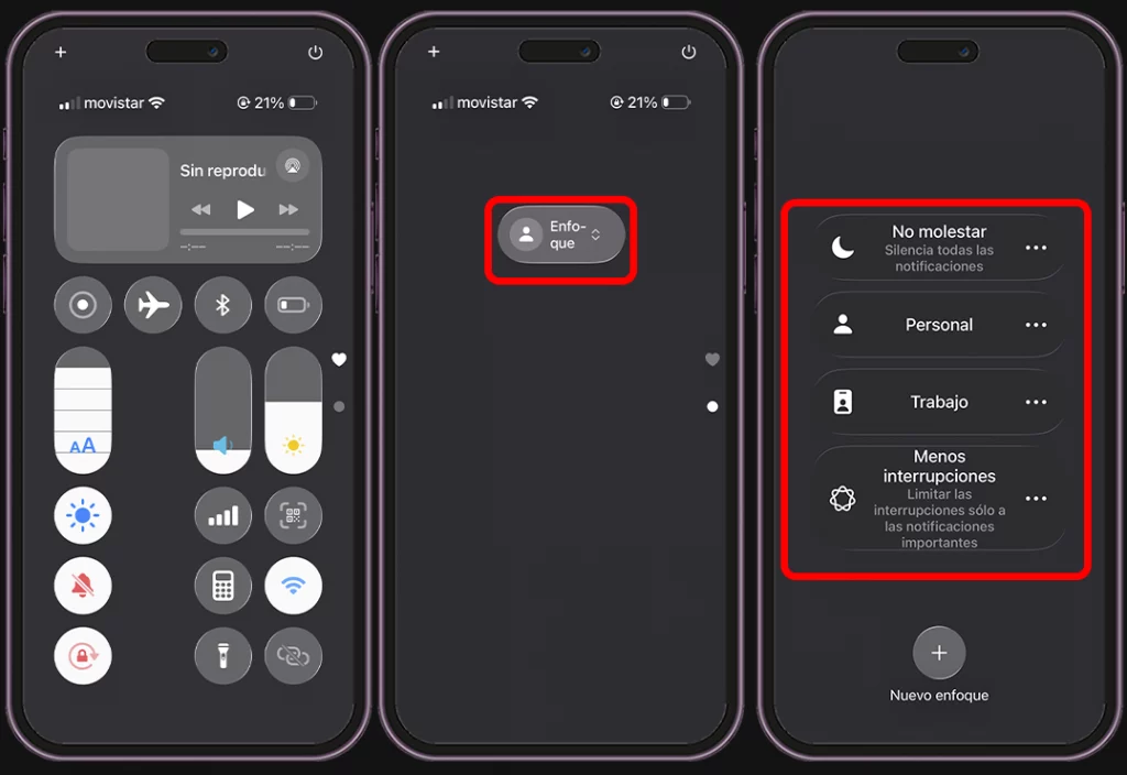 Modo Concentración desde el Centro de control