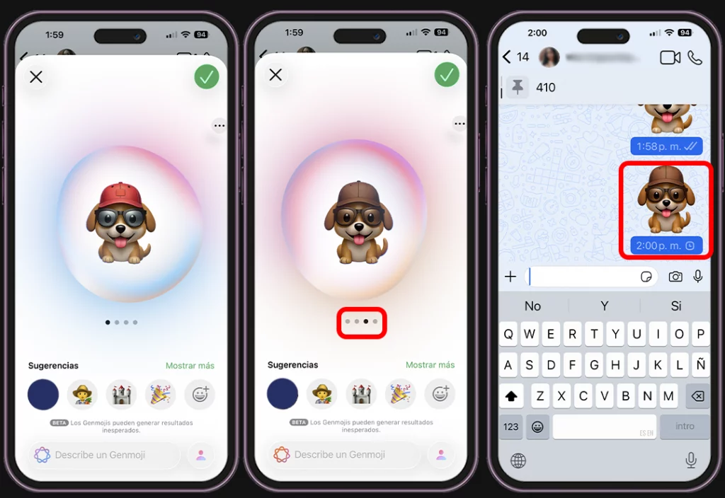 Emoji de perrito con lentes con Genmoji