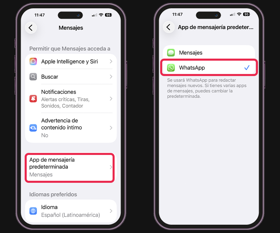 Busca WhatsApp y agregala como app predeterminada