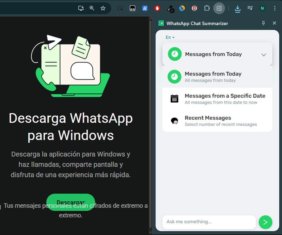 Mejores extensiones para WhatsApp Web - WhatsApp Chat Summarizer