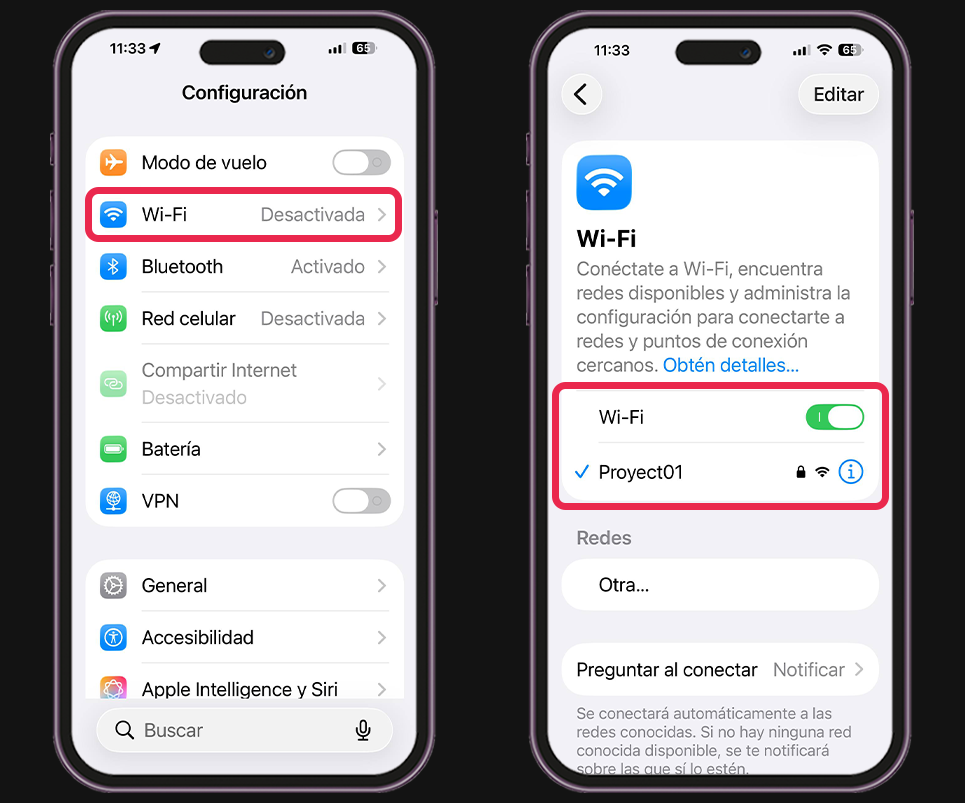 AirPlay no aparece - Activa y verifica la conexión WiFi