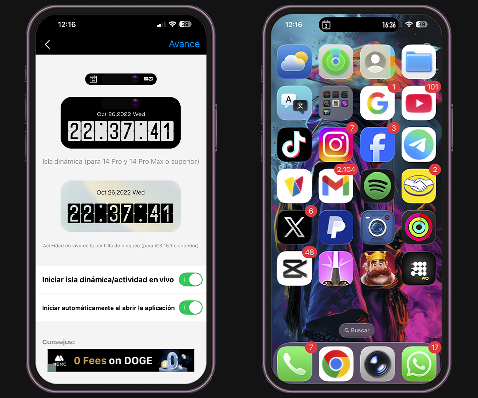 Aplicaciones para usar la Isla Dinámica - Flip Clock Digital Widgets
