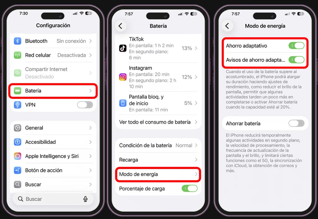 Así puedes activar el Consumo adaptativo paso a paso en iPhone