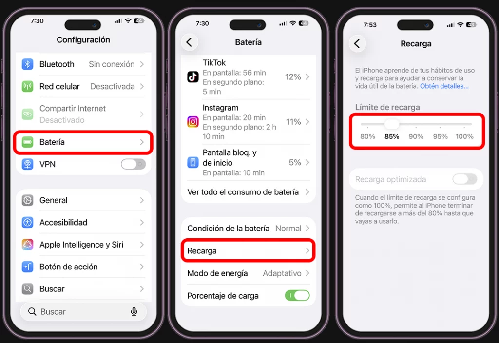 Así puedes activar el límite de carga paso a paso en iPhone