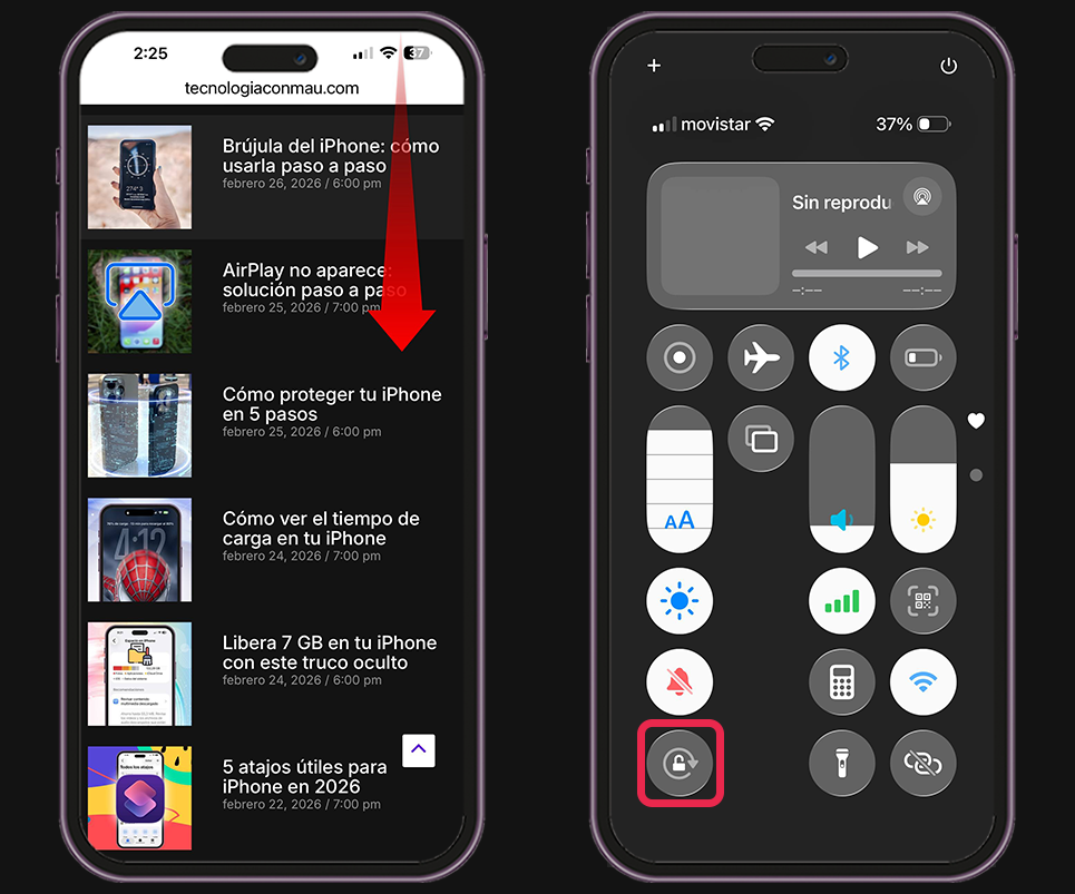 Pasos para bloquear la rotación de pantalla en iPhone