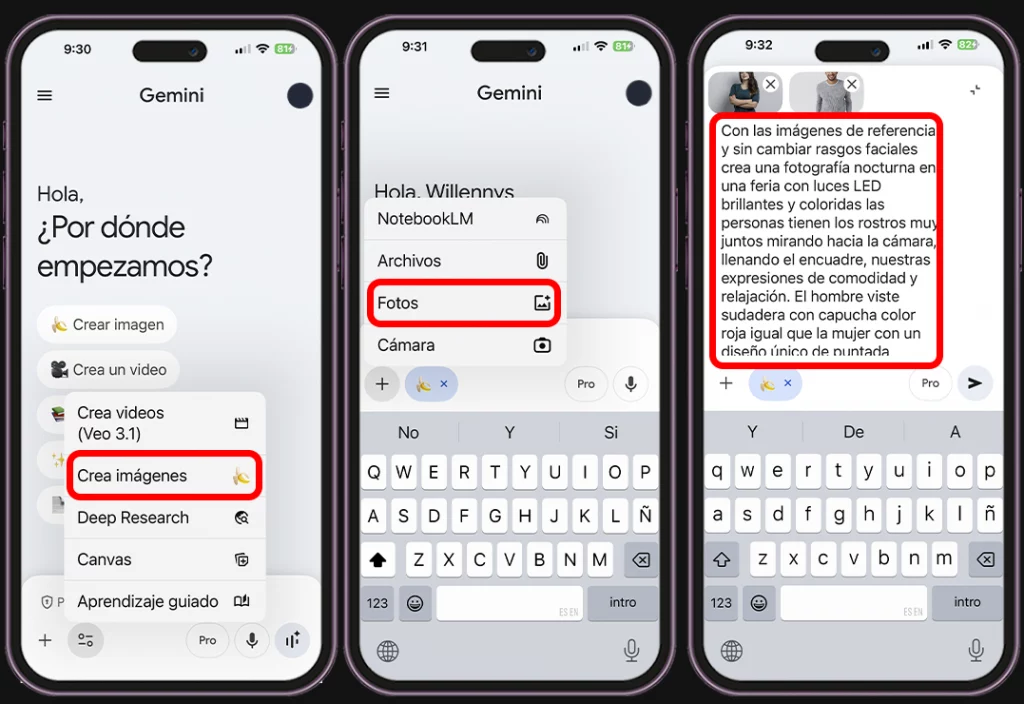 Pasos para crear fotos de parejas en San Valentín con Gemini
