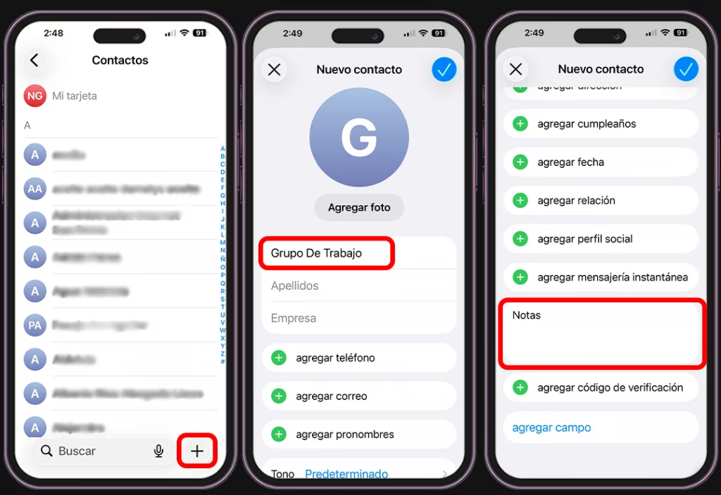 Pasos para crear un grupo desde Contactos