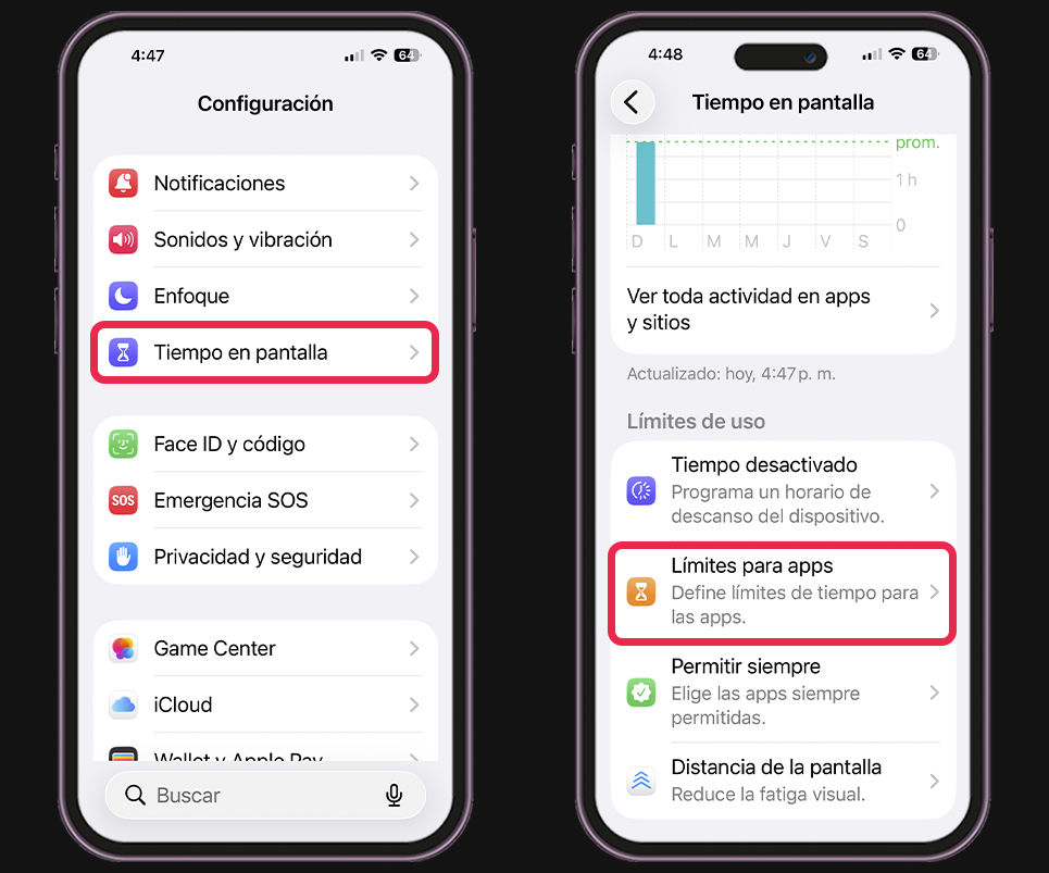 Así puedes quitar el Tiempo en Pantalla de una app en el iPhone