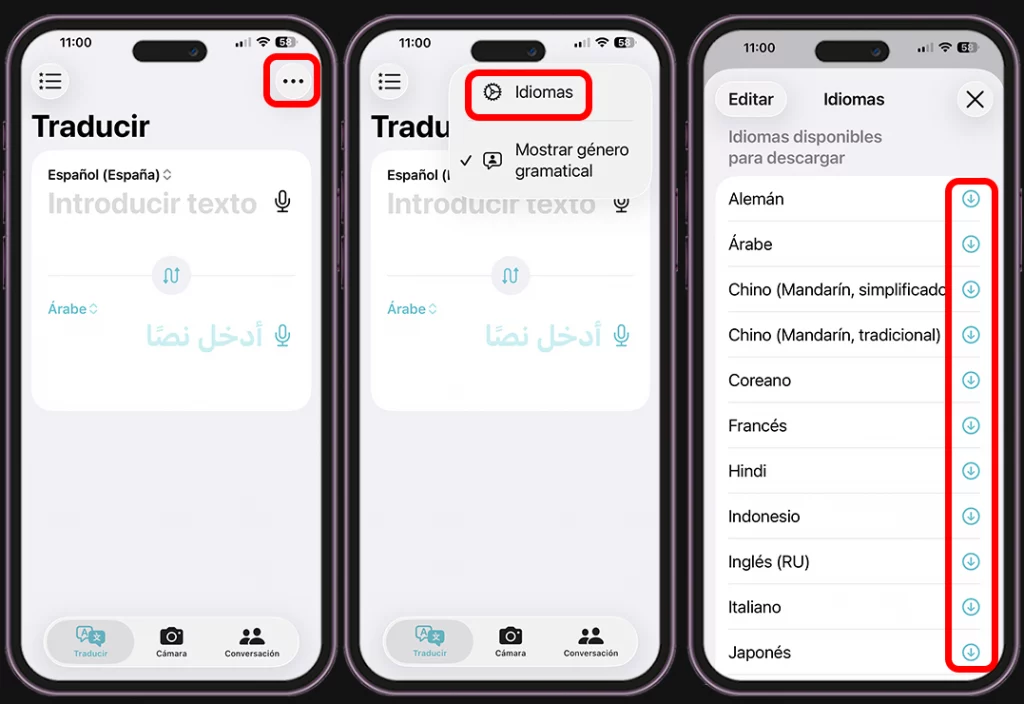 Todos los idiomas disponibles para traducir en modo offline