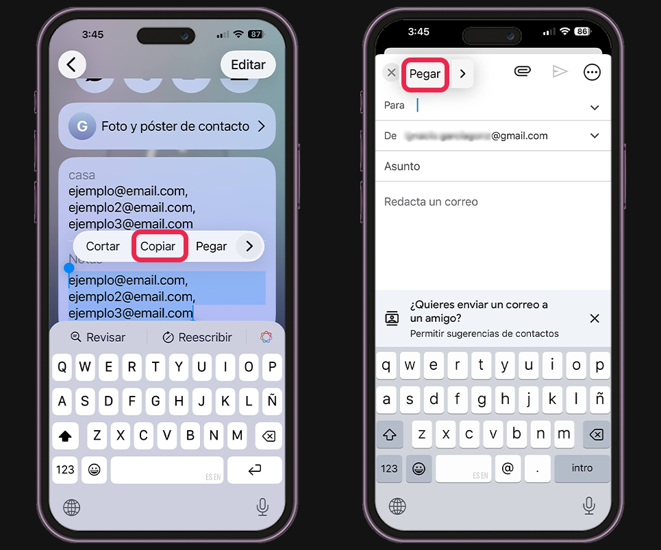 Método alternativo de usar Gmail u otra app