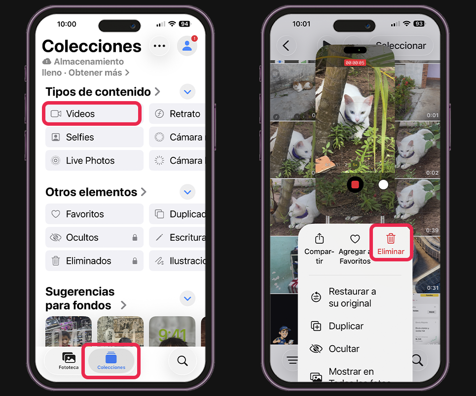 Cómo liberar espacio en el iPhone - Revisar videos en alta calidad