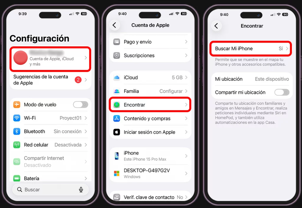 Proteger tu iPhone en 5 pasos - Verifica que "Buscar mi iPhone" esté al 100%