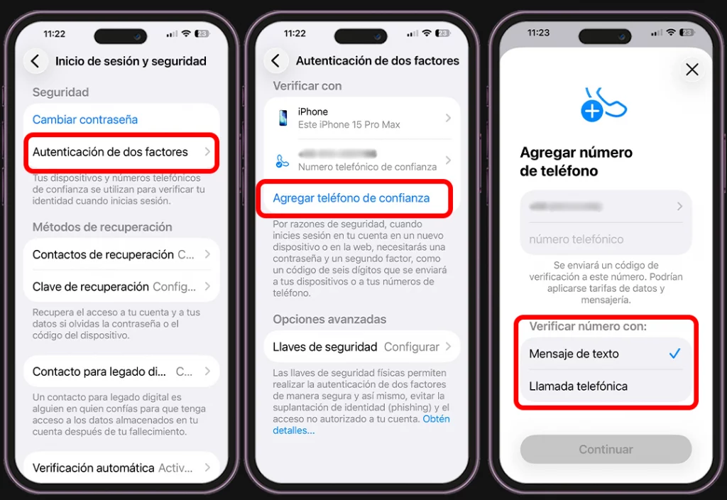 Pasos para agregar más números de teléfono de verificación