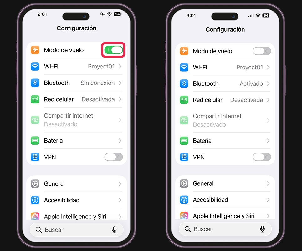 Error en la llamada iPhone - Modo avión activado