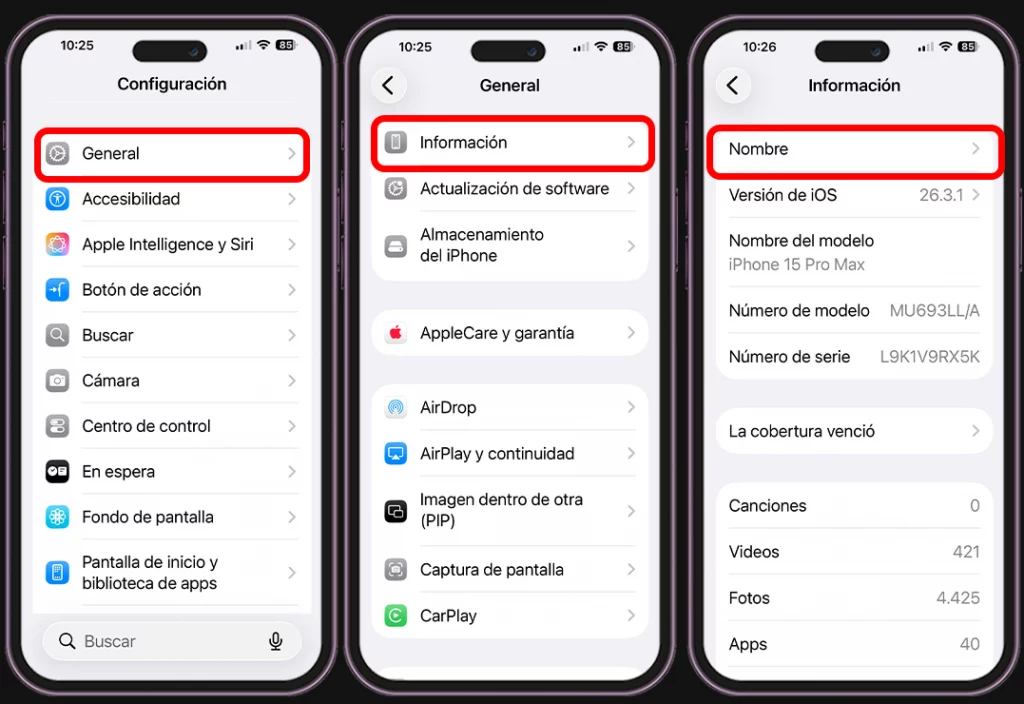 Pasos para cambiar el nombre de tu iPhone