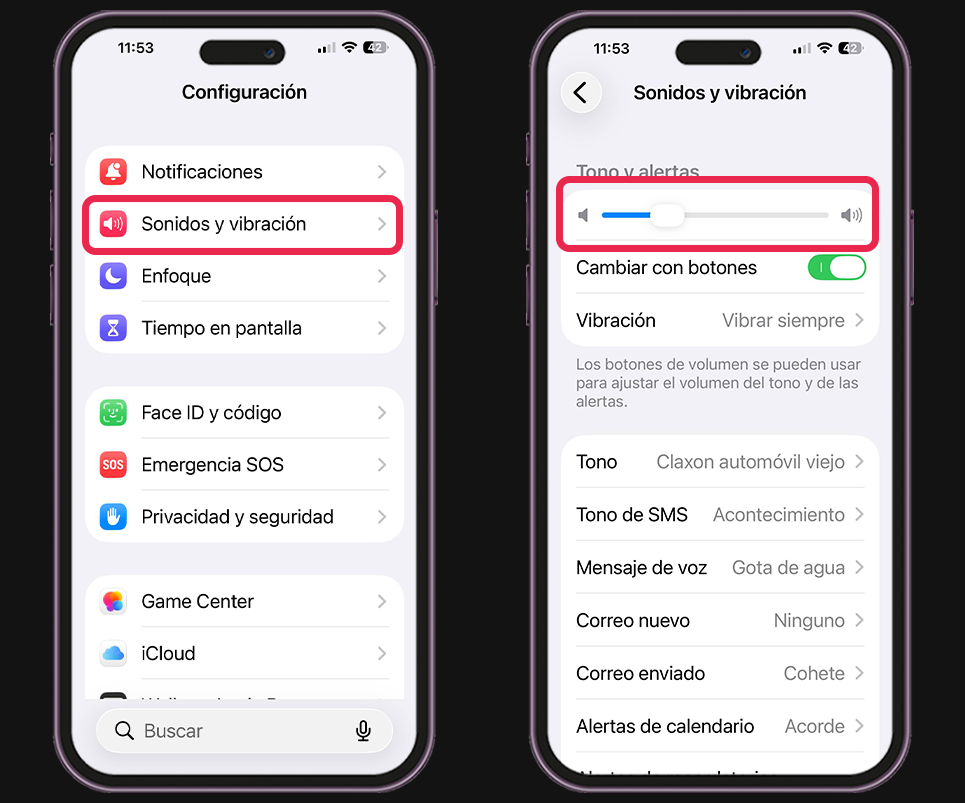 iPhone no suena - Comprueba el volumen del timbre