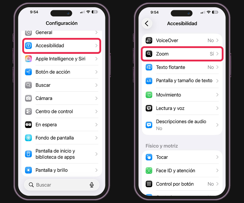 La función Zoom con filtro de color