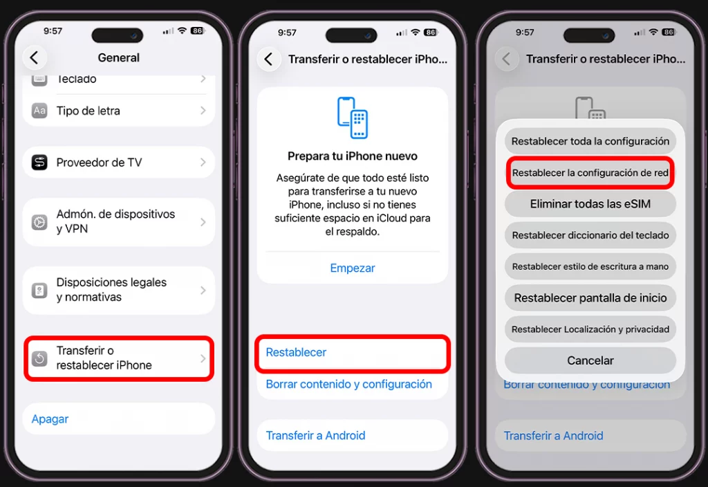 GPS del iPhone no funciona - Restablece la configuración de red