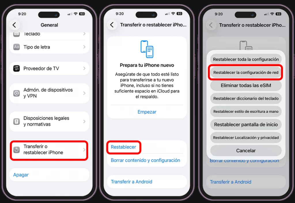 Error en la llamada iPhone - Restablece los ajustes de red