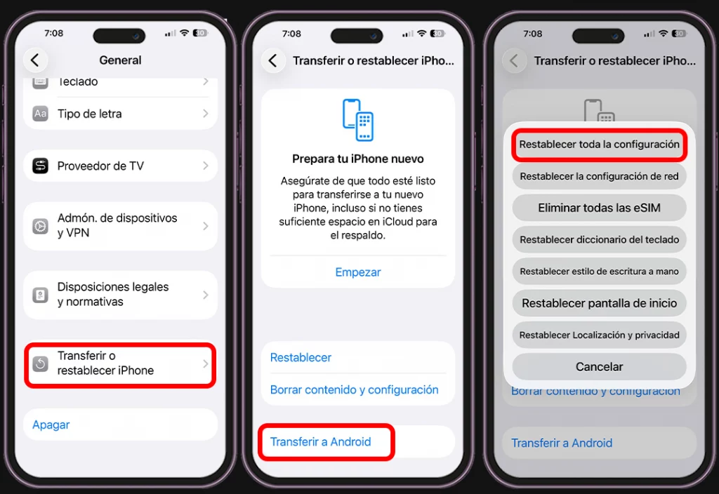 Restablece los ajustes