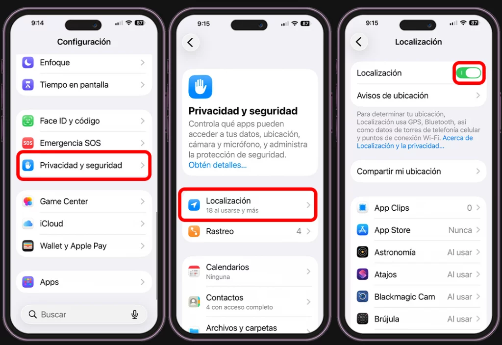 GPS del iPhone no funciona - Servicios de ubicación activados