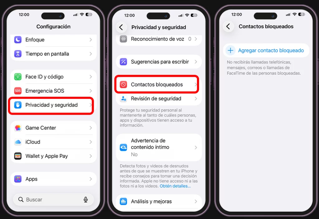 iPhone no suena - Revisa si tienes números bloqueados