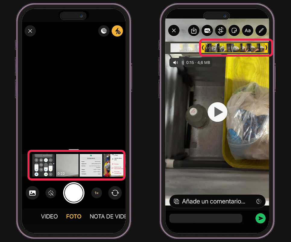 Usa la herramienta de recortar de la app para enviar videos