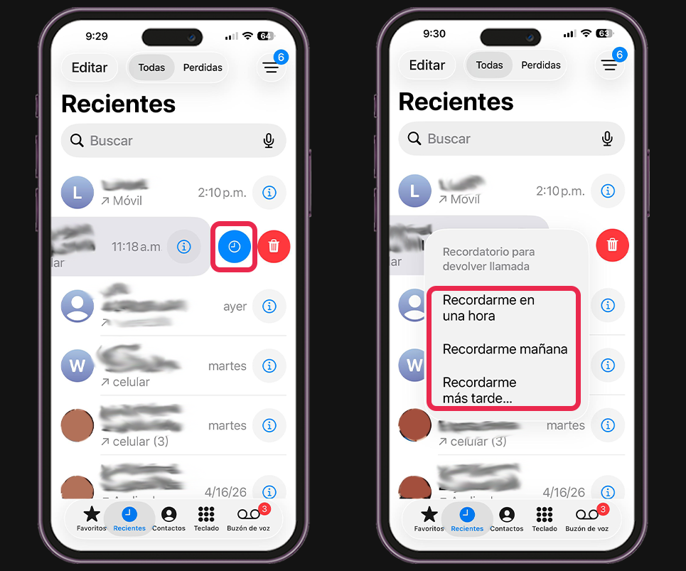 5 trucos para personalizar tu iPhone - recordatorios rápidos para llamadas