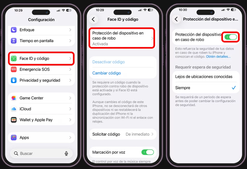 Pasos para activar Stolen Device Protection en iPhone