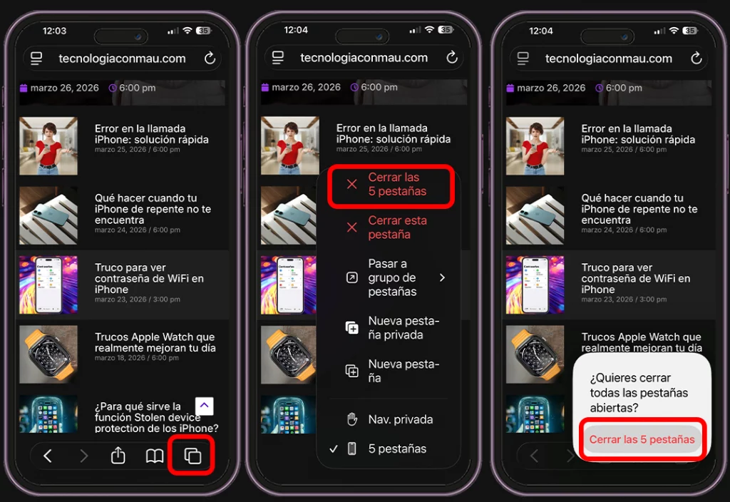 Pasos para cerrar todas las pestañas de Safari en iPhone