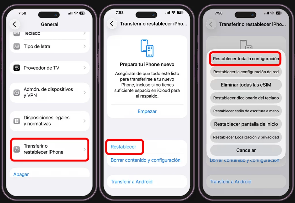 Pasos para restaurar el iPhone