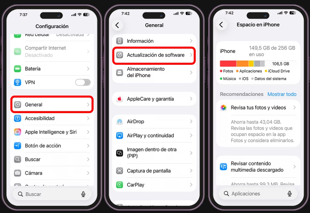 Razones por las que un iPhone se bloquea - Almacenamiento lleno en el móvil