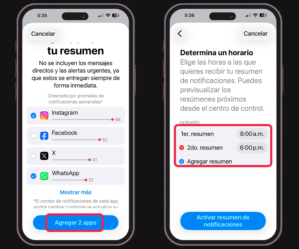 Define tus horarios