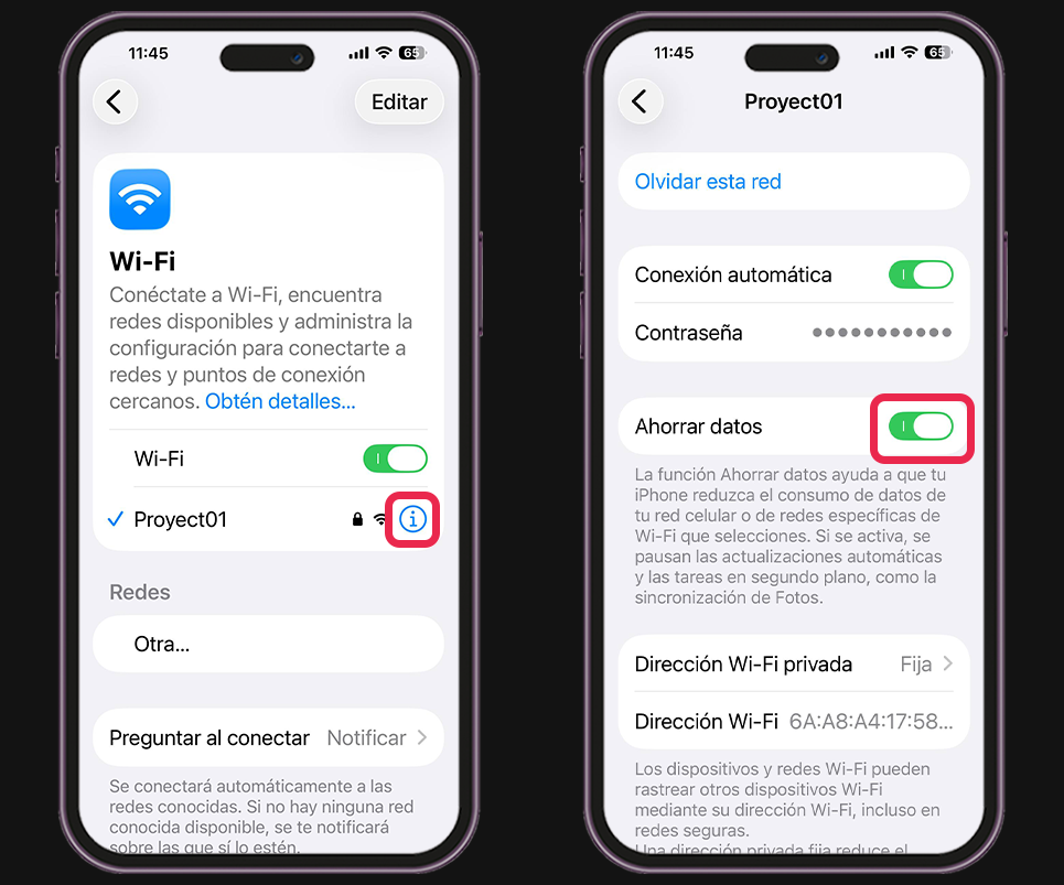 Pasos para activar el Modo de datos reducidos en WiFi