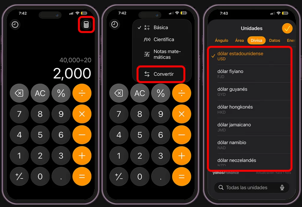 Herramientas del iPhone - Conversión de monedas