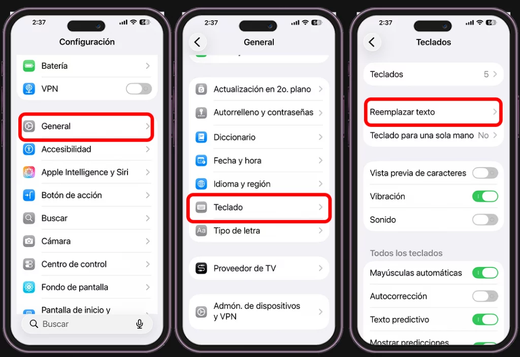 Trucos del teclado del iPhone - Crear atajos de texto