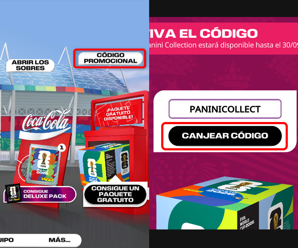 Pasos para canjear códigos promocionales en FIFA Panini 2026