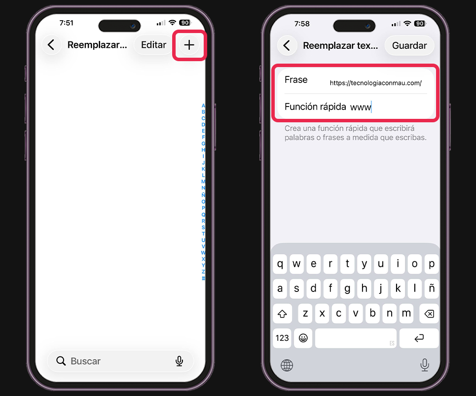 Escribe el atajo en la función rápida de iPhone