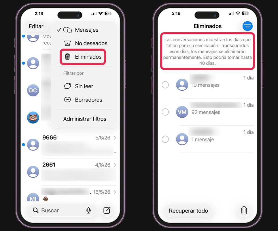 5 funciones de iPhone que deberías empezar a usar - Recupera mensajes eliminados por error