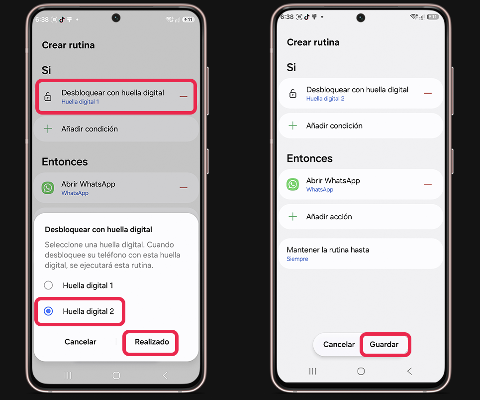 Pasos para abrir una app diferente con cada huella en Samsung - Asigna una huella
