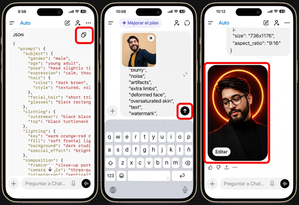 Así se ve el código JSON en el móvil