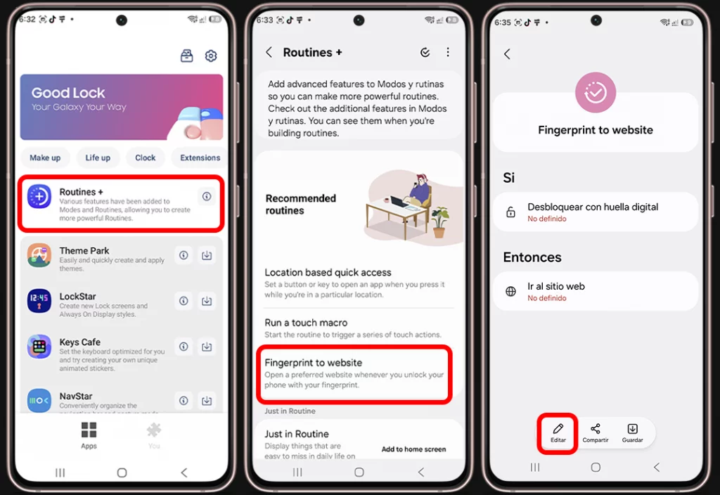 Pasos para abrir una app diferente con cada huella en Samsung - Crea una nueva rutina