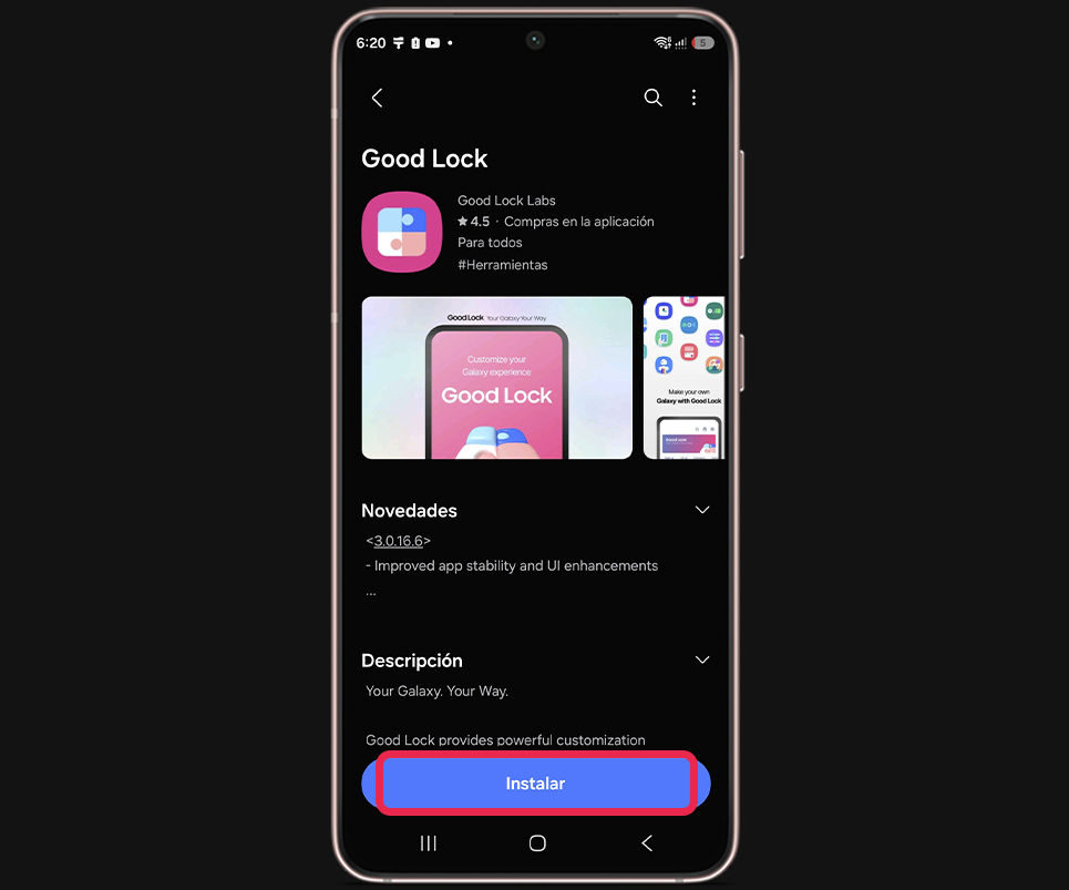 Pasos para abrir una app diferente con cada huella en Samsung - Descarga Good Lock