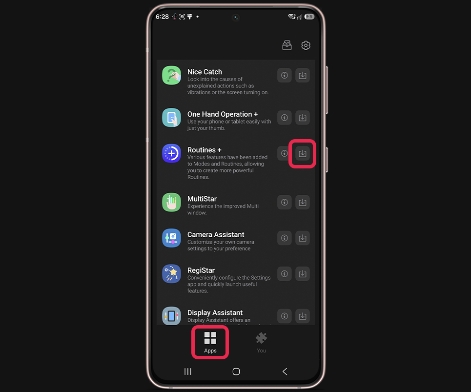 Pasos para abrir una app diferente con cada huella en Samsung - Instala el módulo Routine+
