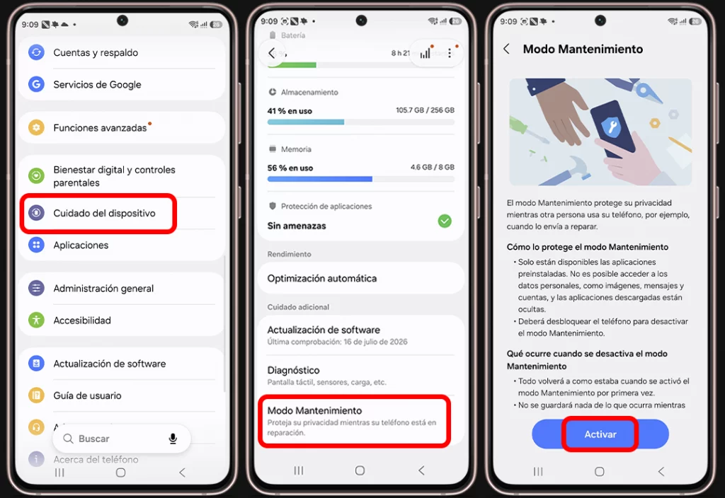 Pasos para activar Modo Mantenimiento en tu móvil Samsung