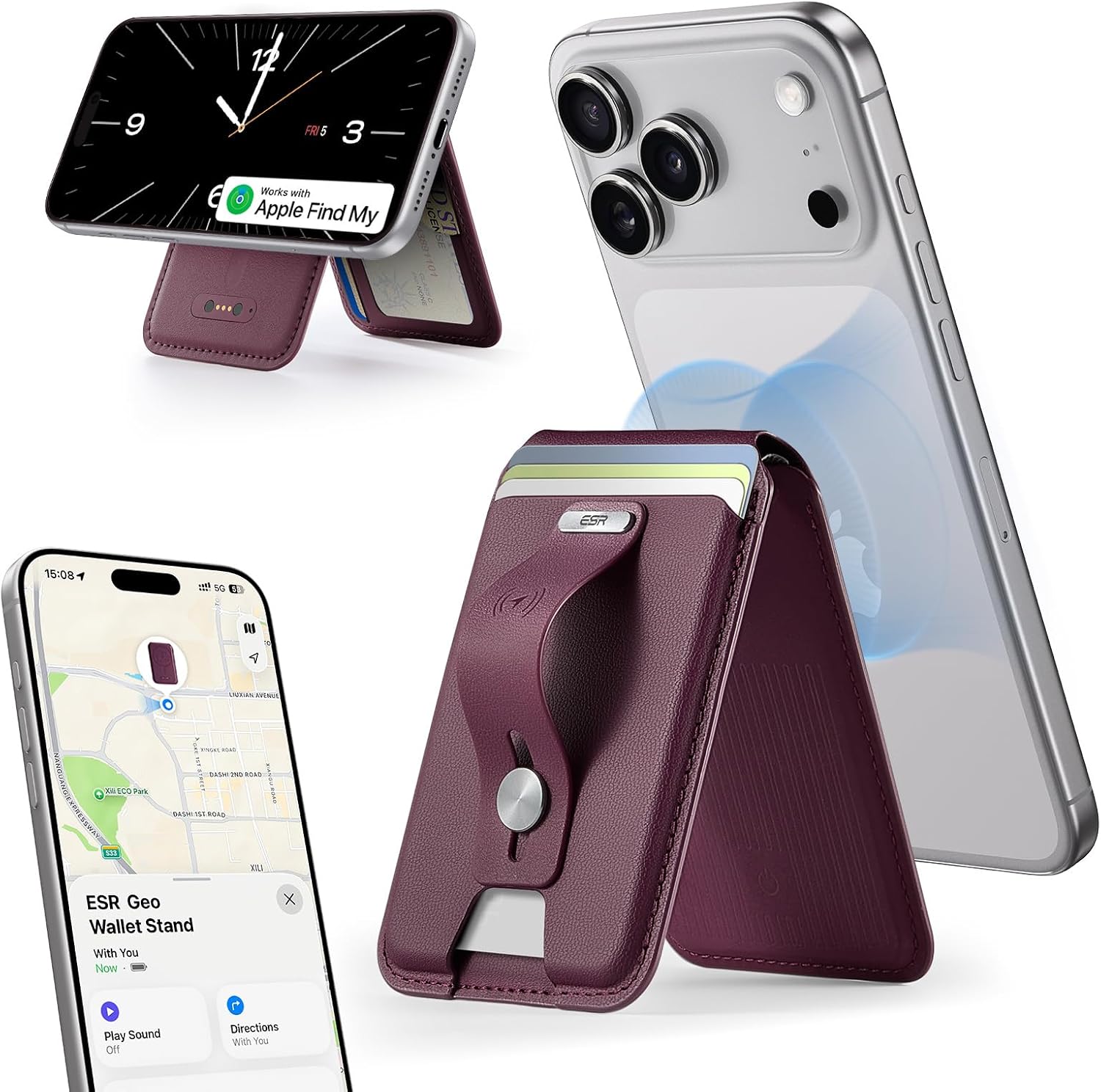ESR Geo for MagSafe Wallet color borgoña