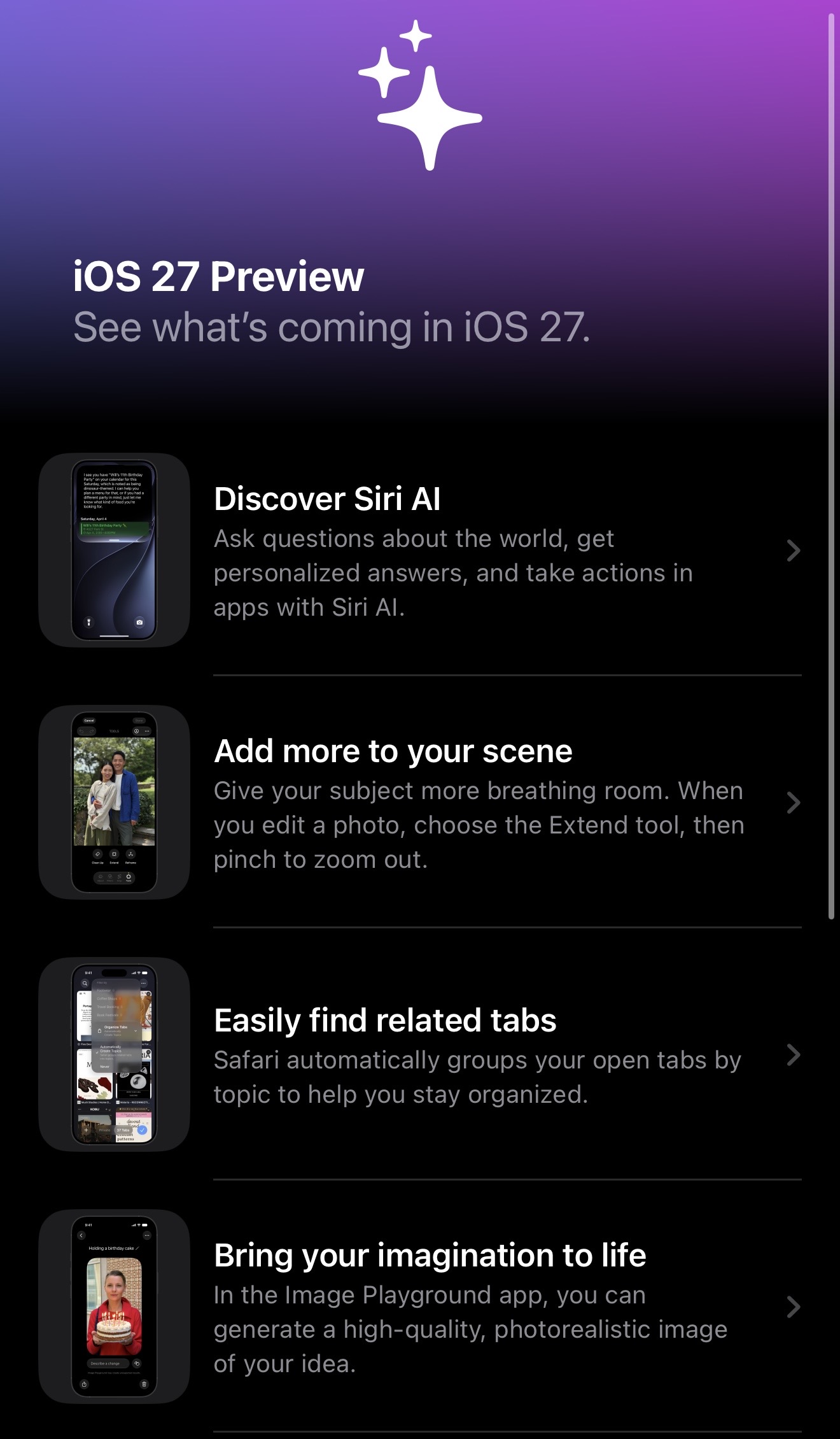 Preview de iOS 27 en el iPhone de Mau con Siri AI, edición de fotos, Safari, Image Playground y FaceTime